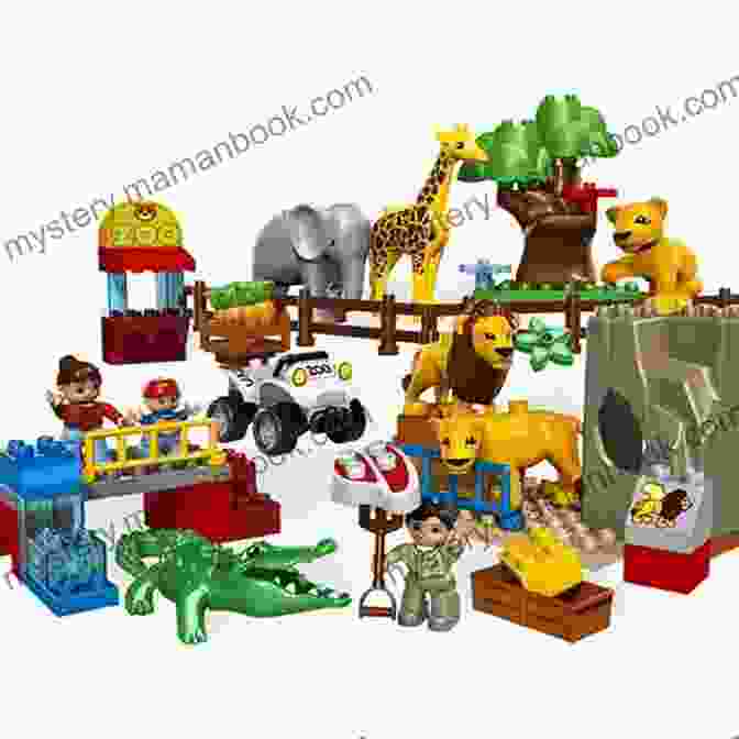 An Assortment Of LEGO Zoo Animals, Including A Lion, Tiger, Elephant, And Giraffe, Standing Side By Side On A White Surface. The LEGO Zoo: 50 Easy To Build Animals